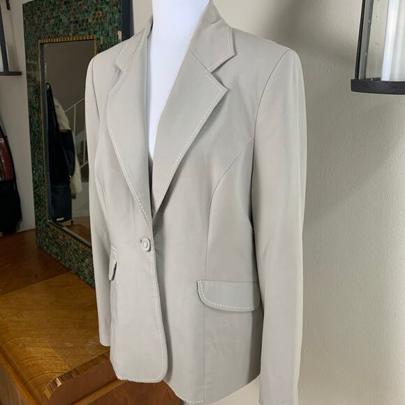 CAbi Size 10 Mist Grey Stitched Paisley Lined One Button Blazer Career Work - Picture 4 of 11